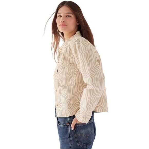 Levi’s Shrunken Denim Chore Jacket Cropped Zebra Wavy Lines Womens Size Small - Picture 4 of 13